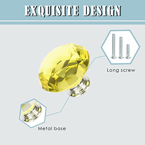 JIABOSE 10pcs 30mm Yellow Crystal Door Knobs for Cabinet Drawer Wardrobe Home Decorating with Silver Base - Image 2