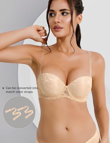 Strapless Bra Push Up Thick Padded Add 2 Cups Underwire Convertible Multiway Bras for Women2