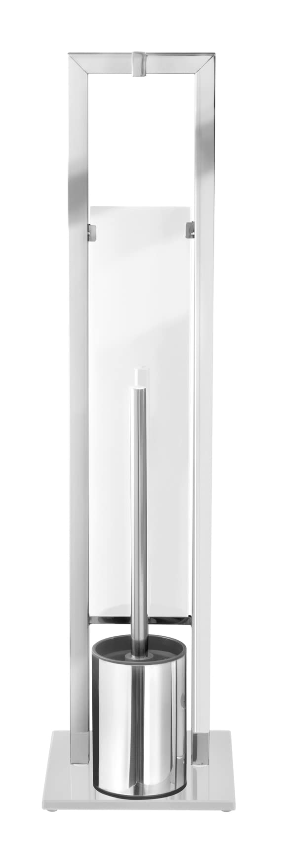 WENKO Stand WC-Garnitur Rivalta, mit integriertem Toilettenpapierhalter und WC-Bürstenhalter, Silber & Weiss glänzend, Maße: 18 x 19 x 69 cm, 71046800