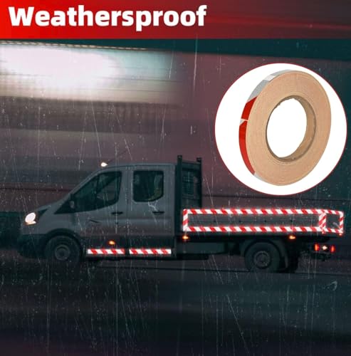 Image of WALLMATE Dual Shade Reflective Radium Strip Waterproof Self Adhesive,Safety Sticker, Night Glow Tape for Helmet, Car, Scooter & Cycle Decoration (Red-Silver, 0.5 In x 45 Mtr (1771 in) (PCK OF 2)