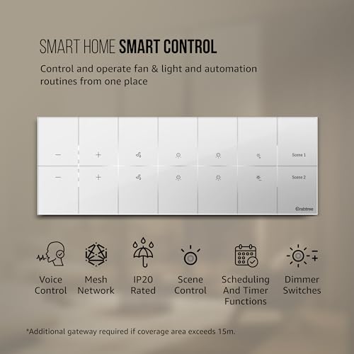 Image of Havells Crabtree iSense Smart Monoblock Touch Panel with2 Fan, 4 ON /OFF Switch, 1Dimmer, 2 scene (White) I Compatible with 8M Gang Box I Mesh connectivity I Compatible with Alexa, Google Home