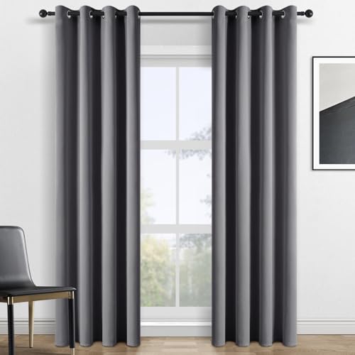 Topfinel Rideau Occultant Thermiques, Décoration de Fenêtre,Largeur 140 x Hauteur 240cm, Lot de 2 Rideaux Courts Isolant Anti Froid et Anti Bruit à Oeillets pour...