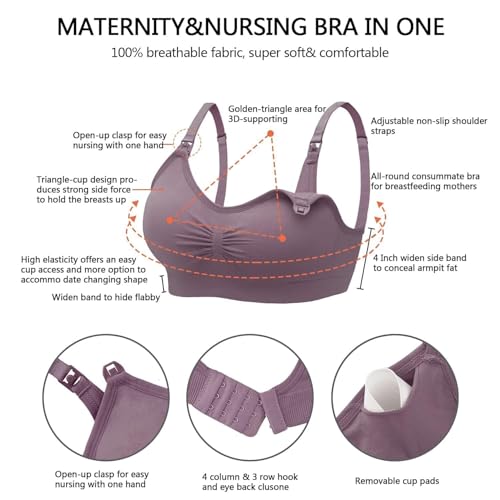 Angelhood Nursing Bra 5 Pack Womens Maternity Breastfeeding Seamless Wireless Sleep Bra with Extenders4