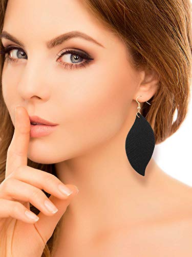 Jovitec 8 Pairs Leather Feather Earrings Teardrop Leather Lightweight Leaf for Women Girls Soft Suede Bohemian Feather Shape Earrings Tassel Dangles Fringe Wing, 8 Colors4