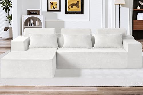 Image of HABUTWAY 105 inch L-Shape Modular Sectional Sofa Couch for Living Room,No Assembly Required,Modular Comfy Sofa with Deep Seat for Living Room Bedroom,Luxury Distressed Velvet(Left,Beige)