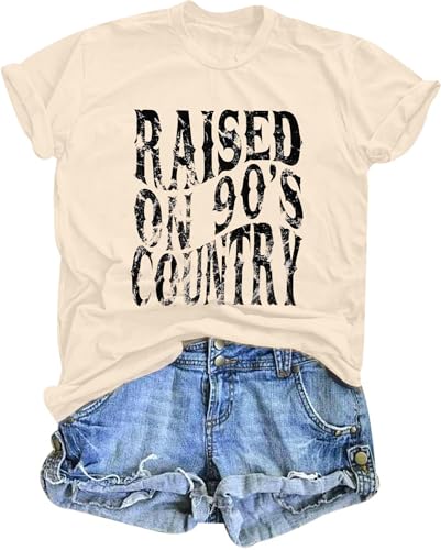 QLIPIN Raised on 90s Country Shirt Womens: Country Concert Outfits 90s Music Tshirt Vintage Graphic Short Sleeve Tee