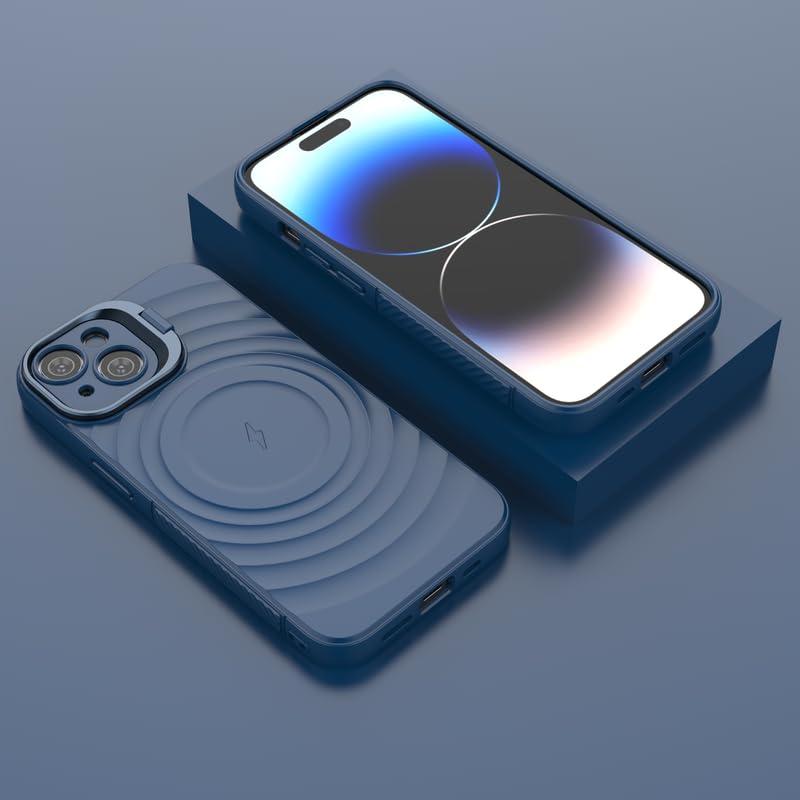 Image of LuxuryKase Shockproof Case for iPhone 14 | Ripple Pattern | Camera Protection | Inner Velvet Fabric Lining | Protective Cover with Enhanced Grip & Wireless Charging Support - Blue