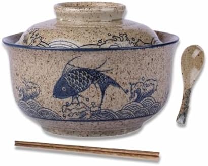 Ceramic Soup Bowl Set, 800 ml Ramen Bowl (Chopstick Spoon), Large Japanese Noodle Bowls, Traditional Asian Tableware Set, for Udon, Pasta, Pho, Soba, Cereal & Salad image 2