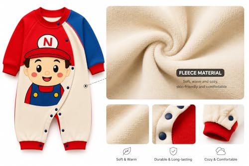 Image of Bold N Elegant Kids Cute Fleece Zip-Up Sleep N Play Baby Boy Girl Winter Bodysuit Romper Coveralls