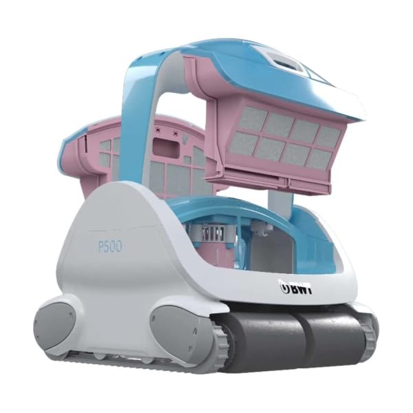 KURIL AQUABOT BWT P500 LED Robot limpiafondos para Piscina – Succión 19 m³/h, filtros 4D, navegación Inteligente, LED Azul, Limpieza Completa, con Carro y Cepillo Vibrante