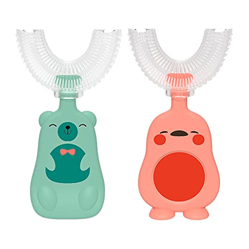 Kids U Shaped Toothbrush 2 Pcs,Toddler Toothbrush,Food Grade Soft Silicone Brush Head, 360Â° Oral Teeth Toddlers Manual Toothbrushes Cleaning Design for Toddlers and Children (B, S(Ages 2-6))
