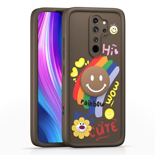 Image of Pikkme Back Cover for Redmi Note 8 Pro | Soft Silicone| Cute Rainbow Smile & 3D Cartoon Flower Design | Shockproof Raised Camera Protection Bumper Case (Brown)