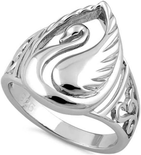 925 Sterling Silver Elegant Swan Design Ring for Women Valentines Day Ring Band