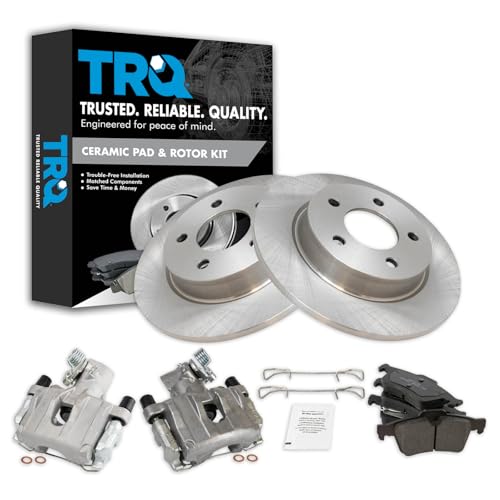 Image of TRQ Rear Brake Pad and Rotor Set Ceramic Solid Rotors Calipers