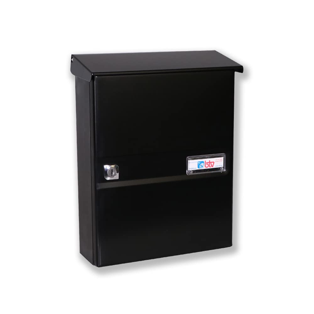 BTV | Buzón de Pared Modelo Colonia | Buzon Exterior con Cerradura de Seguridad | Buzon Negro | 30 x 24 x 8.7 cm | Incluye Soporte Anticaída para Cartas