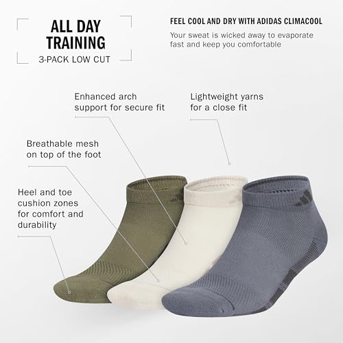 Image of adidas Men's All Day Training Quarter Socks sports performance above the ankle height with cushioning for running (3-Pair)