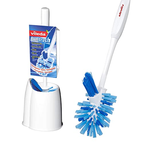 Vileda Power Brush Toilet Cleaning Brush Set Anti Clog Bristles Ergonomic Grasp Open Body Hygienic White and Blue