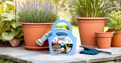 Manguera de jardín extensible 10 metros con ducha y bolsa multifunción, Manguera de riego Azul Antinudos y Antitorsión - imagen 3