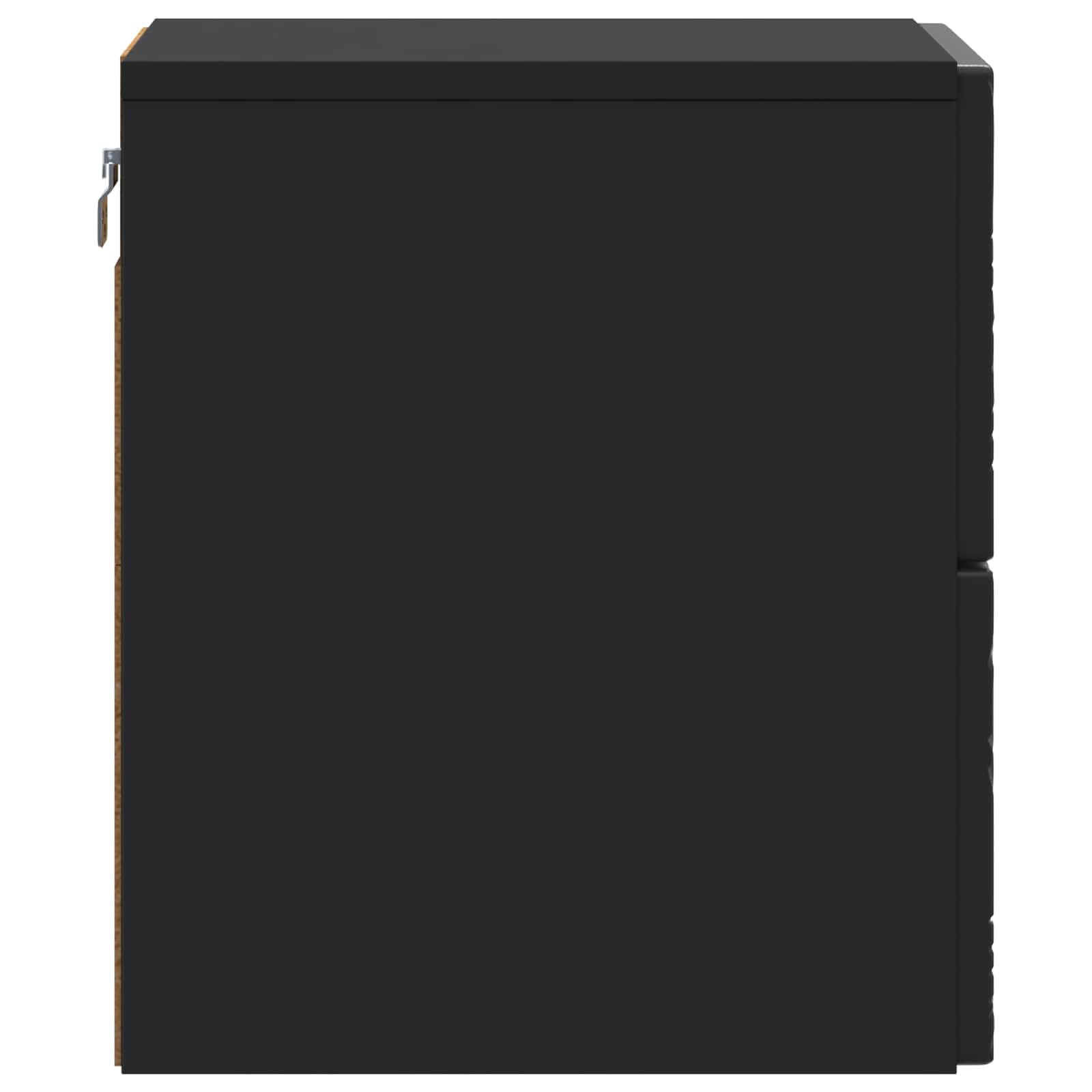 Mobiletto da Notte a Muro Nero 34,5 x 33 x 40 cm | Legno Ingegnerizzato, 2 Cassetti, Capacità 60 kg, Montaggio a Parete