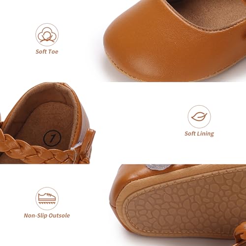 Image of Baby Girl Mary Jane Flats Dress Shoes - Infant Newborn Shoes Anti-Slip Soft PU Leather Party School Wedding Princess Baby Girl Shoes 0-18M