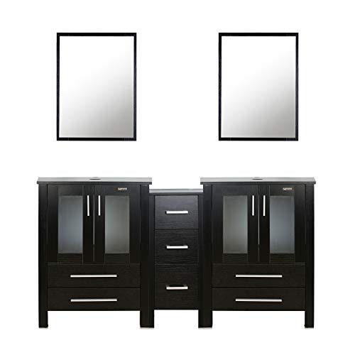 eclife 60" Black Bathroom Vanity W/Black Side Cabinet Combo Modern Pedestal Cabinet Set Pedestal Stand Wood with Bathroom Vanity Mirror Drawers Soft Closing Cabinet Doors Set(2B02B11) eclife 60" Black Bathroom Vanity W/Black Side Cabinet Combo Modern Pedestal Cabinet Set Pedestal Stand Wood with Bathroom Vanity Mirror Drawers Soft Closing Cabinet Doors Set(2B02B11)