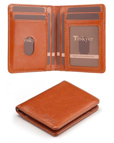 Image of Teskyer Wallet for Men RFID Blocking Bifold Credit Card Holder - Brown
