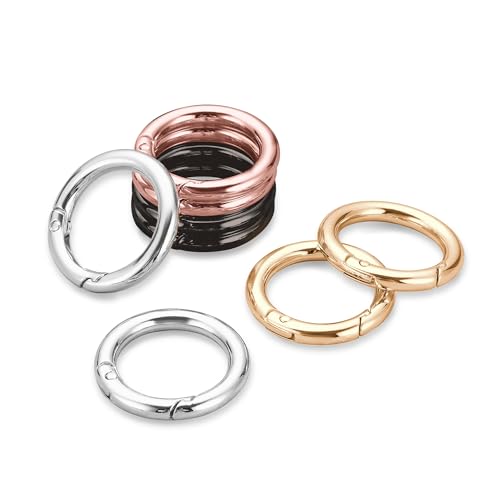 Image of Gkeygo Key Ring Clip, 4 /5 Inch Keychain Rings, 8 Pack Round Carabiner Clip for Keys, Buckle, Bags, Purses - Key Chain Hooks Replacement Keychains Lanyard DIY Crafts - Silver, Gold, Rose Gold, Black