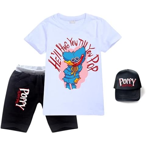 Poppy Playtime T Shirt Shorts and Sunhats 3Pcs Tracksuit Set Huggy Wuggys Jogging Suit (White,150cm,9 Years,10 Years) Cover
