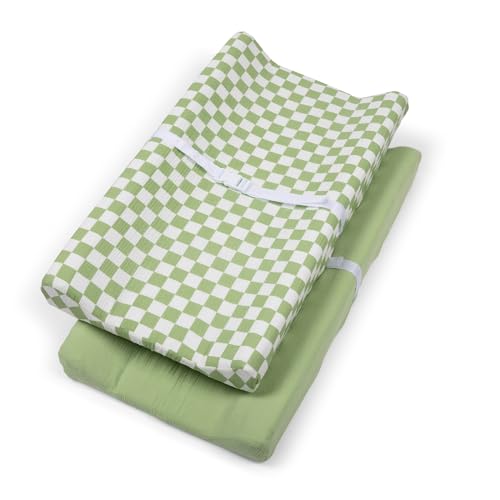 Image of Bolton Baby Co. Muslin Changing Pad Cover (2-Pack): Ultra Soft Changing Table Sheets for Baby Boys & Girls, Perfect Fit for Standard Diaper Changing Table Pad (Sage)