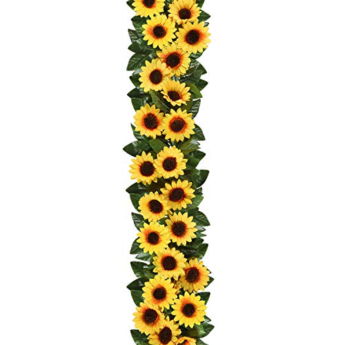 Image of Sunm Boutique 2 Pack Artificial Sunflower Garland Fake Sunflowers Garland Silky Sunflower Vine for Home Garden Party Decor, Yellow, 2 Pcs