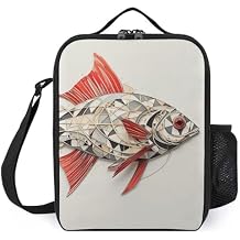 Lunch Box Lunchbag for Women Men Leakproof Cooler Tote Bags Collage Fish Pattern Insulated Lunchbox Reusable Cute Lunch Pail Bag Cooler Lunch Container for Work Picnic Travel