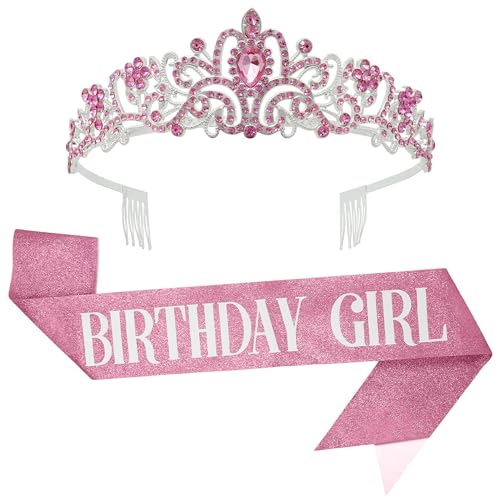 Tiara rosa de cristal y banda de reina para cumpleaños de mujer KatchOn
