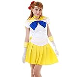Sailor Venus ( Minako Aino ) Cosplay Manga Kostüm, bestehend aus Bluse, Schleifen, Handschuhen und Minirock.