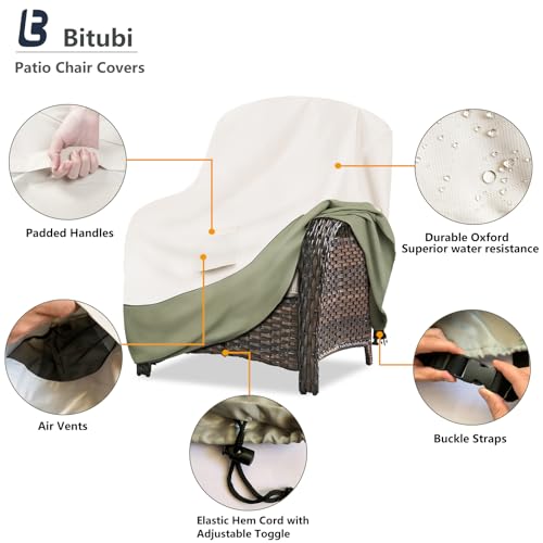 Image of Bitubi Waterproof Patio Chair Covers, Lounge Deep Seat Cover Fits Up to 32W x 34D x 34H inch, Heavy Duty Outdoor Lawn Patio Furniture Cover (2 Pack, Beige)