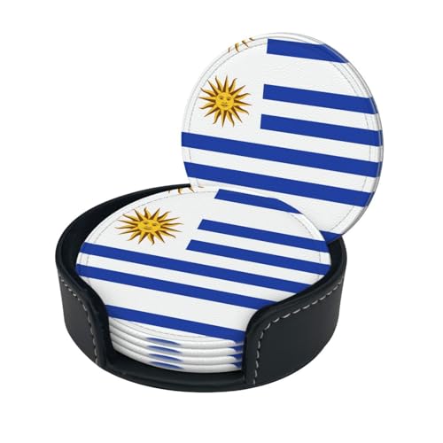 Ensemble de 6 sous-Verres Mignons aux Couleurs du Drapeau de l'Uruguay avec Support. sous-Verres pour Boissons et café, adaptés à différents Types de Tasses.