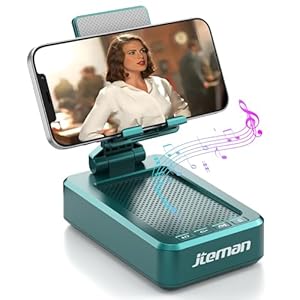 JTEMAN Cell Phone Stand with Wireless Bluetooth Speakers,Angle Adjustable Strong Pedestal Phone Stand for Desk,HD Sound and Bass Bluetooth Speaker Compatible with All Mobile Phones(Green)
