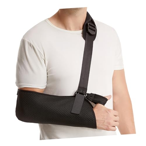 アームスリング 三角巾 骨折 三角巾 いりょう用 肘 サポーター ちゆを速めます 調節可能なアームは肘ブレースをサポートし 枕肩外転スリングを備えた左または右アームスリングは肩を固定し ブラック