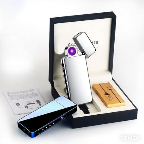 Briquet arc plasma spinning électrique rechargeable USB argent contre le vent extérieur