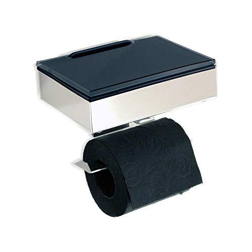 Preisvergleich Produktbild Feuchttücherbox / Rollenhalter Edelstahl - Glas schwarz - Kombination -Papierhalter - Made in Germany