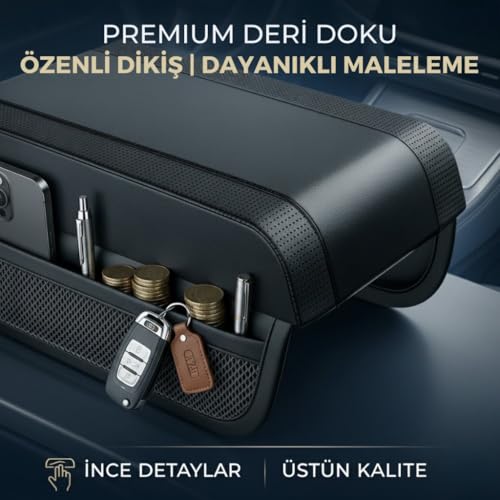 Polham 2 Adet Yan Cepli Tüm Araçlarla Uyumlu Orta Kol Dayama Konsolu Yumuşak Deri Dokulu Premium Konsol