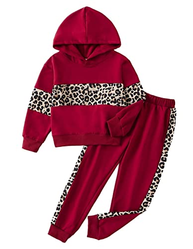 HopeKitt Sweatsuits for Girls Tracksuit 2 Piece Outfits Cotton Active Wear Pullover Hoodie Sweatpants Sweat Suits Wine Red 7Y