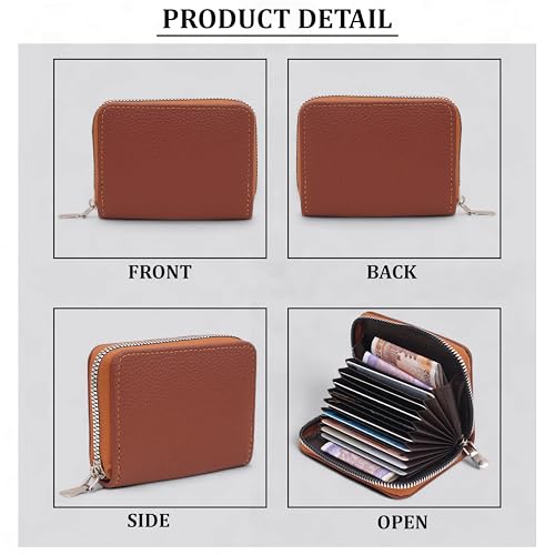 Image of VEMILIO Vegan Leather Zipper Wallet for Men & Women | 9 Card Slots | 2 Cash Compartments | Stylish Slim Credit Card Holder Purse | Travel Friendly Compact Wallet Gift for Boys Girls (Tan)