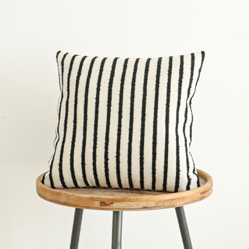 Jonhier White Striped Boho Throw Pillow Cover, Modern Boucle Textured