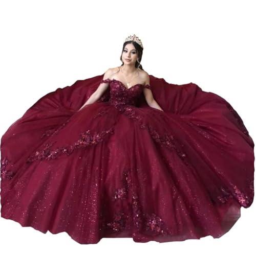 Floral Flower Lace Applique Tulle Prom Dresses Ball Gown Quinceanera Dress Off The Shoulder 2025