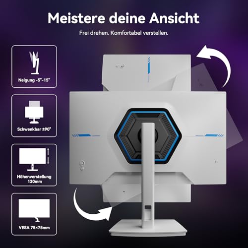 CronusPro Weißer 27 Zoll Gaming Monitor, 320Hz, 2K QHD (2560 x 1440) 1ms MPRT Fast IPS-Panel, AMD FreeSync, Höhenverstellbar & Drehb, Voreingestellte Spielmodi, HDR, HDMI/DisplayPort, VESA 100x100mm 3