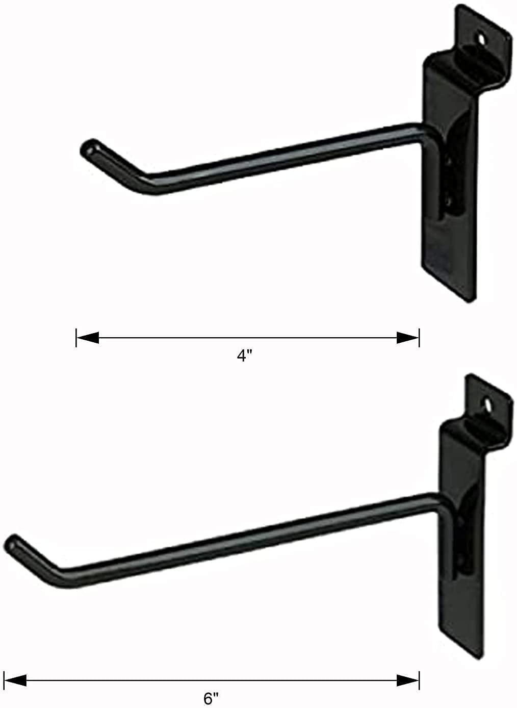 KINGDOM SOLUTIONS I 50 czarnych metalowych haczyków Slatwall (25 po 10 cm i 15 cm) do komercyjnego handlu detalicznego i wystawowego, haczyki do slatwall i wieszaki, czarne haczyki do slatwall akcesoria, czarne haczyki do tablic