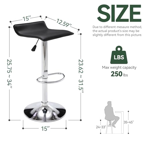 Image of Vogue Furniture Direct Adjustable Bar Stools Set of 2, Modern Swivel PU Leather Airlift Barstools, Backless Kitchen Counter Height Bar Chair for Dining Room (Black)
