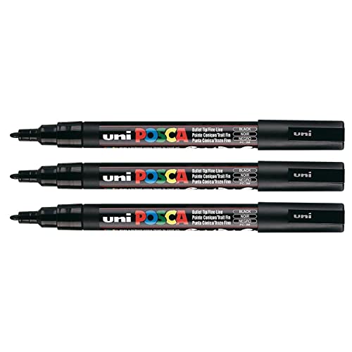 POSCA Lot de 3 Marqueurs pointe conique fine POSCA PC3M 0,9-1,3mm Noir