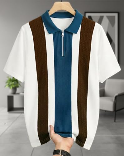 Image of AUSK Men's Premium Polo Tshirt | Cotton Rich Fabric | Zip Collar Tshirts | Half Sleeves | Engineered Knit Design | Regular Fit