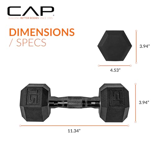 Image of CAP Rubber Coated Dumbbell Weights, Free Weights for Home Gym Strength Training, Anti-Roll Hex Dumbbells with Black, Chrome & Comfort Grip Handles, Singles